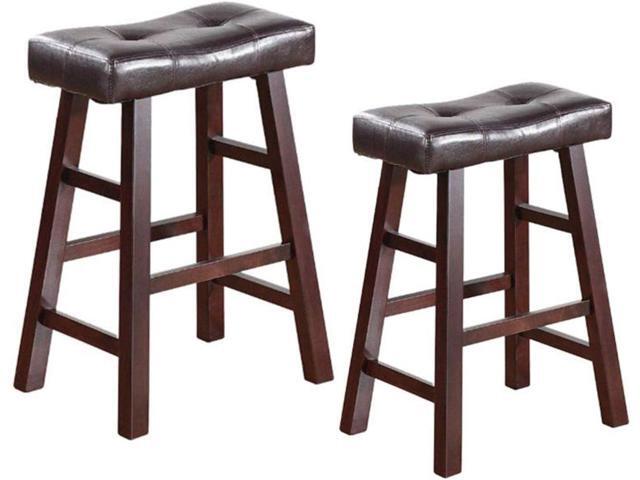 Legacy Decor Pair of 24' or 29' Dark Espresso Wood Barstools Wrapped in Espresso Bonded Faux Leather (24' HIGH)