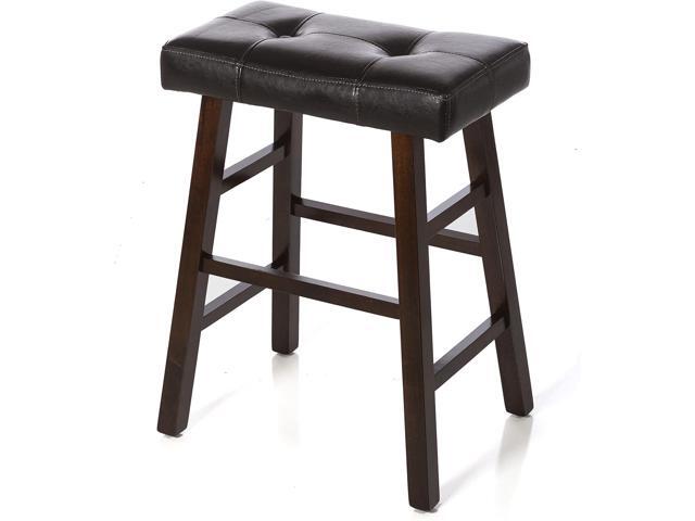 Legacy Decor Pair of 24' or 29' Dark Espresso Wood Barstools Wrapped in Espresso Bonded Faux Leather (24' HIGH)