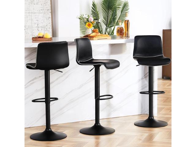 HeuGah Swivel Bar Stools Set of 2, Adjustable Counter Height Barstools with Back, Black Faux Leather Bar Chairs for Kitchen Island (Black, Set of 2...