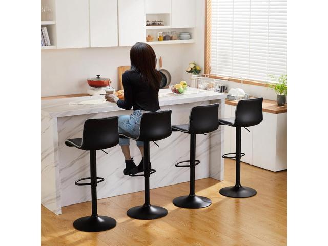 HeuGah Swivel Bar Stools Set of 2, Adjustable Counter Height Barstools with Back, Black Faux Leather Bar Chairs for Kitchen Island (Black, Set of 2...