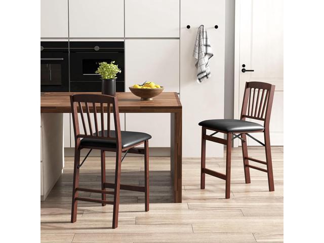COSTWAY Set of 2 Counter Height Chairs, 24.5' Bar Stools Set, Folding Kitchen Island Stool with Padded Seat, Footrest & Rubber Wood Legs, No...