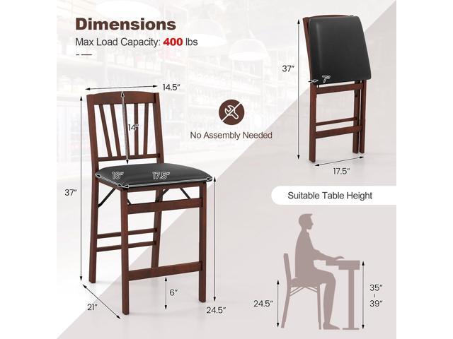 COSTWAY Set of 2 Counter Height Chairs, 24.5' Bar Stools Set, Folding Kitchen Island Stool with Padded Seat, Footrest & Rubber Wood Legs, No...