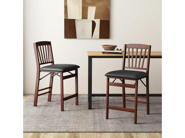 COSTWAY Set of 2 Counter Height Chairs, 24.5' Bar Stools Set, Folding Kitchen Island Stool with Padded Seat, Footrest & Rubber Wood Legs, No...