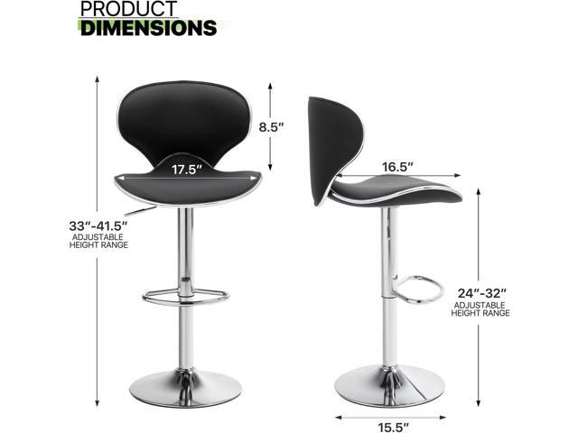 Magshion Faux Leather Bar Stools Set of 4, Adjustable 360 Degree Swivel Barstool with Back, Counter Height Bar Chairs for Kitchen, Pub, Black