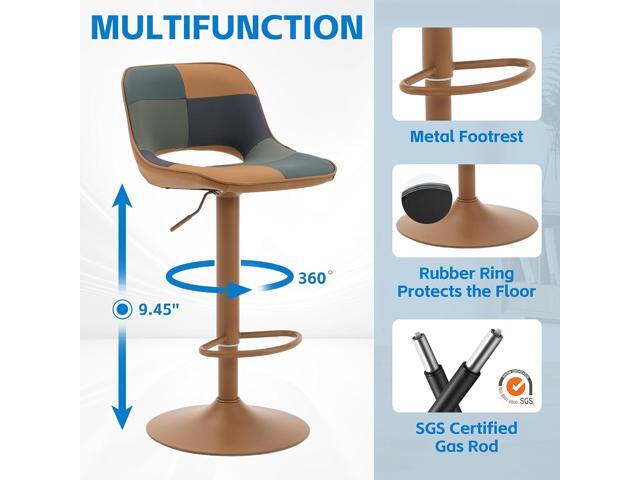 YOUNIKE Bar Stools Set of 2, Boho Colorful Patchwork Barstools, Adjustable Swivel Counter Height Bar Stool Faux Leather Upholstered Barstool with...