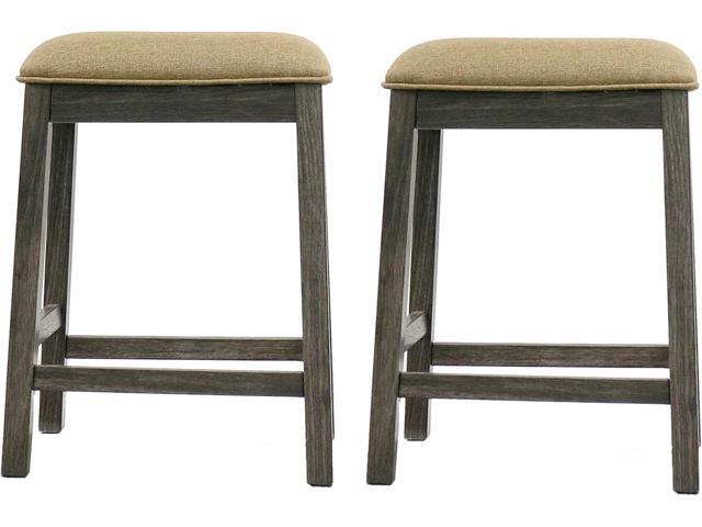 Backless Counter Stool Set of 2, Counter Height Stools 24 Inch Upholstered Bar Stools for Kitchen Counter (Grey)