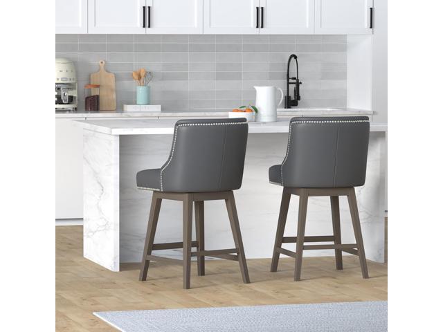 CHITA Counter Height Swivel Barstools, FSC Certified 26' H Seat Height Upholstered Bar Stools Set of 2, Faux Leather in Black