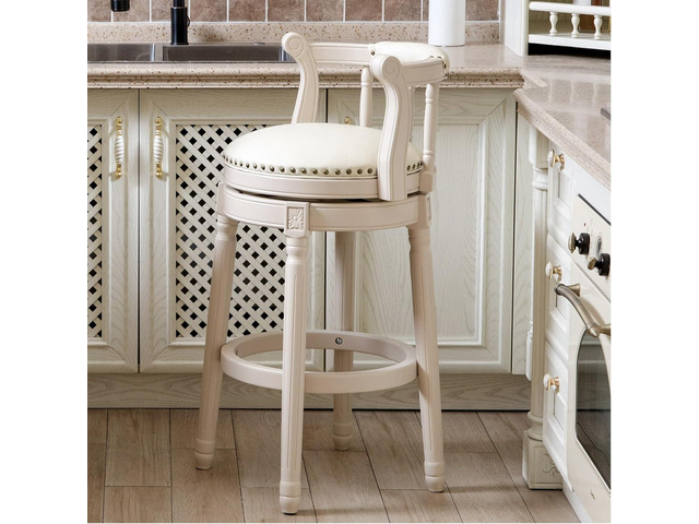 Bar Stools,Genuine Leather Counter Height Barstool Wooden Swivel Bar Chair with Footrest for Kitchen Dining Room Living Room