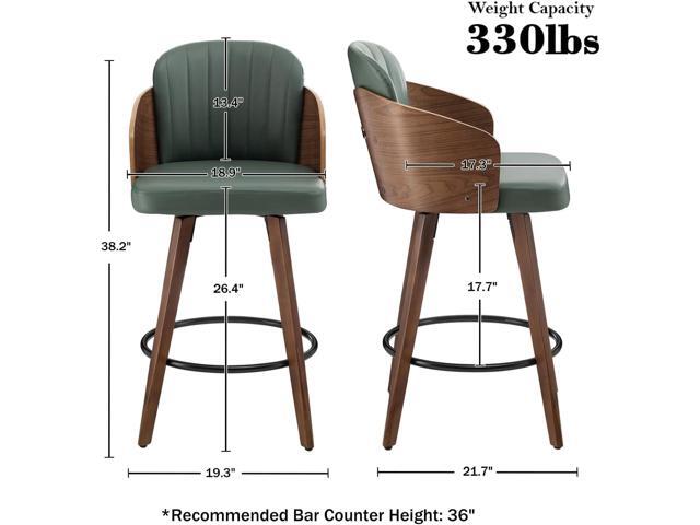 Counter Height Bar Stools,26' Swivel Bar Stools with Back and Arms,Leather Barstools Set of 2,Upholstered Counter Stools for Kitchen Island,Green