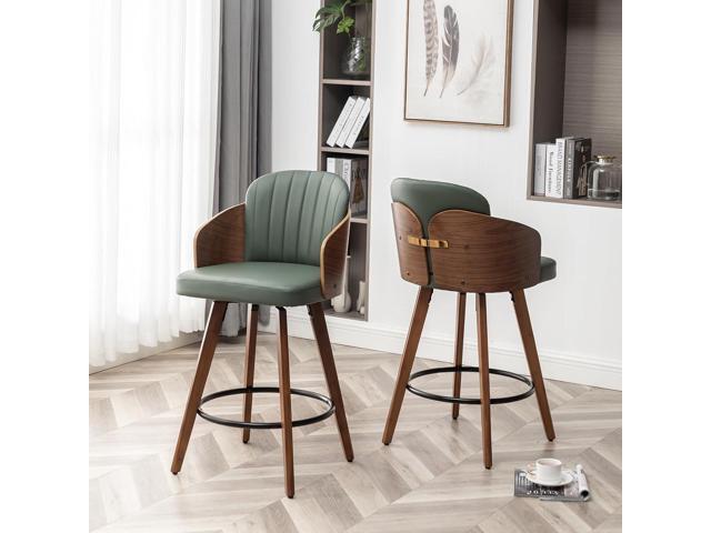 Counter Height Bar Stools,26' Swivel Bar Stools with Back and Arms,Leather Barstools Set of 2,Upholstered Counter Stools for Kitchen Island,Green