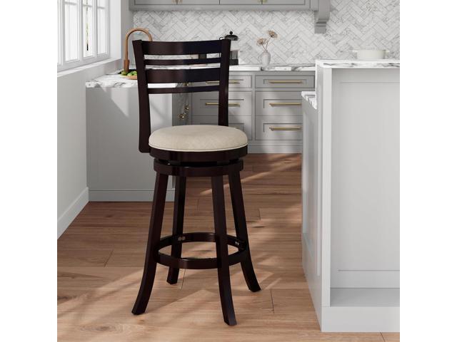 DTY Indoor Living Granby Slat Back Fabric Swivel Stool, 30 Bar Height, Espresso Finish, Beige Fabric Seat