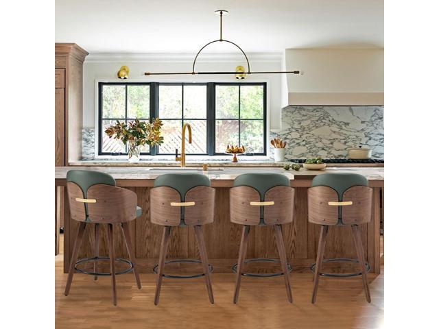 Counter Height Bar Stools,26' Swivel Bar Stools with Back and Arms,Leather Barstools Set of 2,Upholstered Counter Stools for Kitchen Island,Green