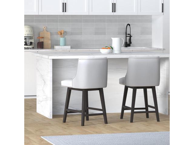 CHITA Counter Height Swivel Barstools, FSC Certified 26' H Seat Height Upholstered Bar Stools Set of 2, Faux Leather in White
