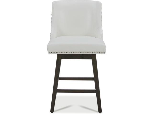 CHITA Counter Height Swivel Barstools, FSC Certified 26' H Seat Height Upholstered Bar Stools Set of 2, Faux Leather in White