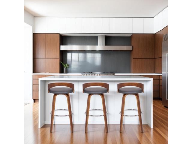 Armen Living Sonia 26' Counter Height Swivel Gray Faux Leather and Walnut Wood Bar Stool