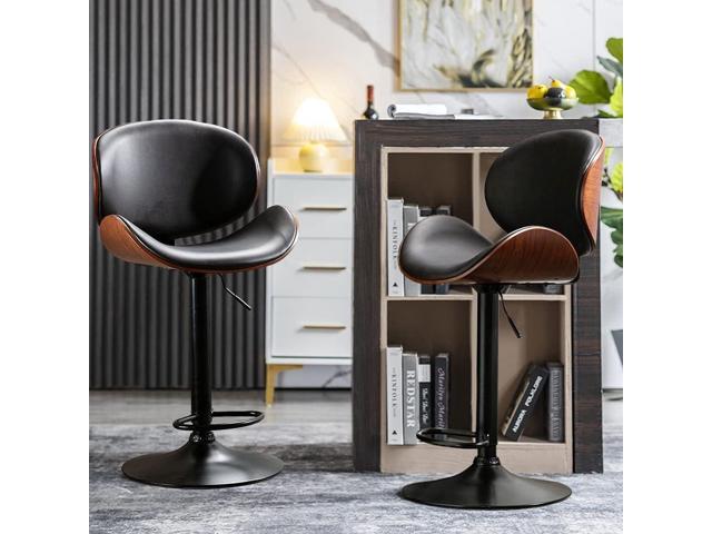 ONME Bar Stools Set of 2, Bentwood Adjustable Height Swivel Bar Stools, PU Leather Upholstered Bar Chair with Backless and Curved Footrest Dining...