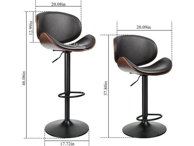 ONME Bar Stools Set of 2, Bentwood Adjustable Height Swivel Bar Stools, PU Leather Upholstered Bar Chair with Backless and Curved Footrest Dining...