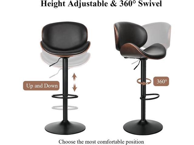 ONME Bar Stools Set of 2, Bentwood Adjustable Height Swivel Bar Stools, PU Leather Upholstered Bar Chair with Backless and Curved Footrest Dining...
