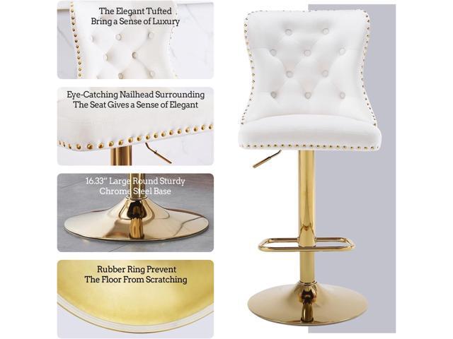 Swivel Gold Bar Stools Set of 2, Velvet Adjustable Barstools with Tufted Back, Nailheads Trim and Pull Ring, Counter Height Upholstered Bar Chairs...