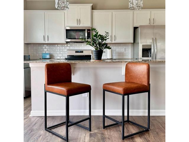 PHI VILLA Bar Stools Set of 4 - Counter Height 24'' Bar Stool Pu Leather Kitchen Modern Bar Chairs, Bar Stools with Back