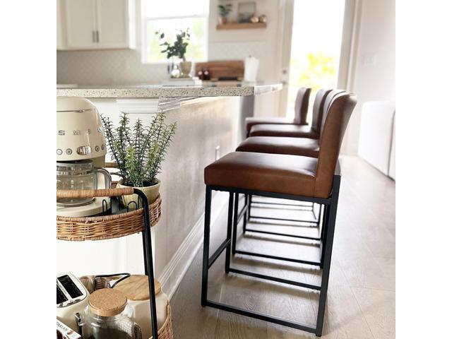 PHI VILLA Bar Stools Set of 4 - Counter Height 24'' Bar Stool Pu Leather Kitchen Modern Bar Chairs, Bar Stools with Back