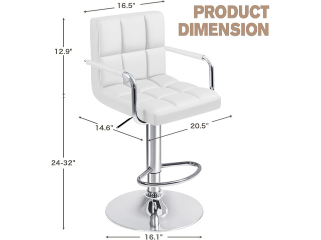 Furmax Bar Stools with Armrest Modern PU Leather Swivel Adjustable Hydraulic Bar Stool X-Large Base and Seat Square Counter Height Stool Set of 2...