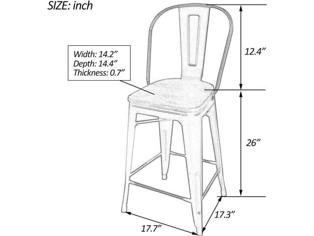 Yongchuang 26' Metal Bar Stools Set of 4 High Back Counter Height Chairs Kitchen Dining Stools Bar Chair with Wood Top Gunmetal