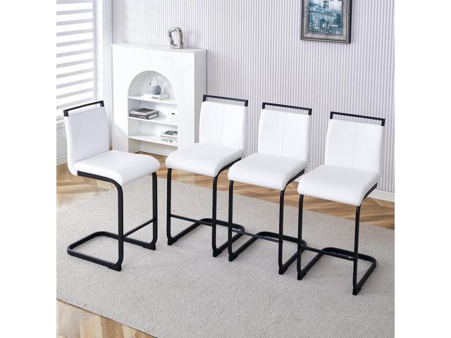 Bar Stools Set of 4,Counter Height Bar Stools with Backs,White Faux Leather Kitchen Stools with Black Powder Coated Metal Legs,High Dining Chair...