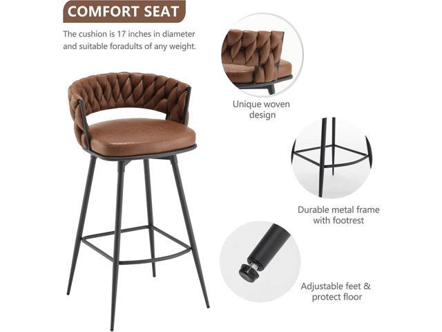 BV Counter Height Bar Stools Set of 2, 26 inch Seat Height Bar Stools, 180° Swivel Barstools with Woven Back and Footrest, Suede Fabric Counter...