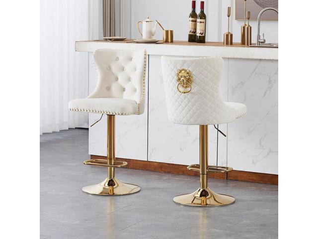Swivel Gold Bar Stools Set of 2, Velvet Adjustable Barstools with Tufted Back, Nailheads Trim and Pull Ring, Counter Height Upholstered Bar Chairs...
