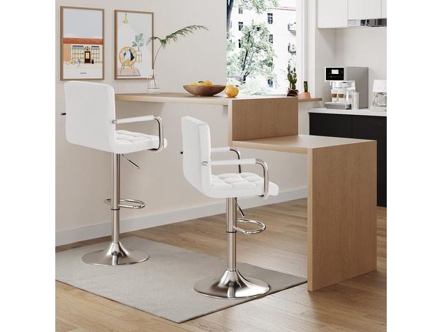 Furmax Bar Stools with Armrest Modern PU Leather Swivel Adjustable Hydraulic Bar Stool X-Large Base and Seat Square Counter Height Stool Set of 2...