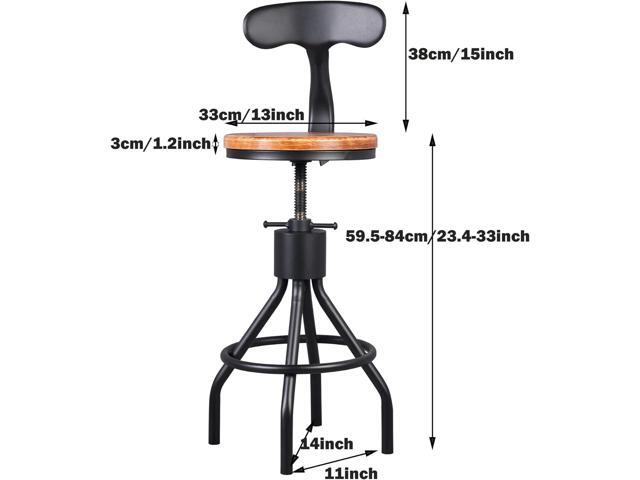 Set of 2 Industrial Bar Stools with Backrest 23-33inch Swivel Wooden Seat Kitchen Island Dining Chair Counter Stool Height Adjustable