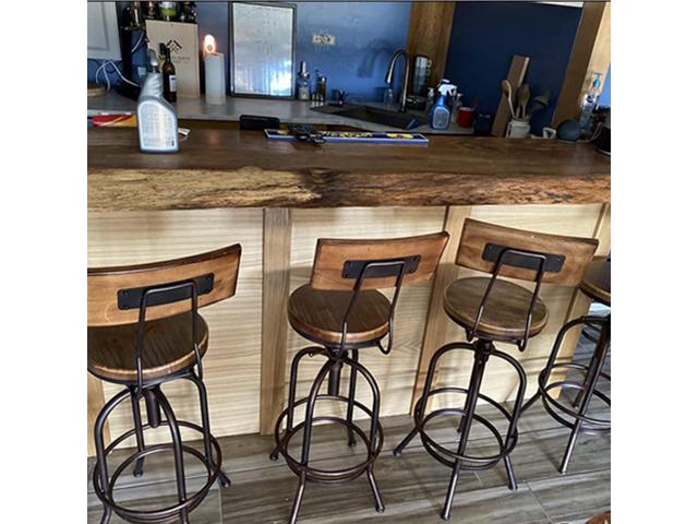 Set of 2-Industrial Bar Stools-Swivel Wooden Seat-Bar Counter Height Adjustable 26-32.2inch-Kitchen Dining Chairs