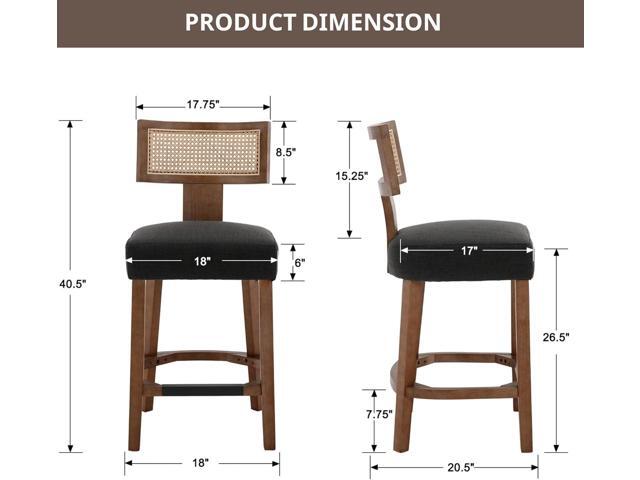 26 Rattan Barstool with Back Counter Height Bar Stool Set of 4, Charcoal Linen Modern Kitchen Counter Stool Upholstered Farmhouse Wicker Bar Stool,...
