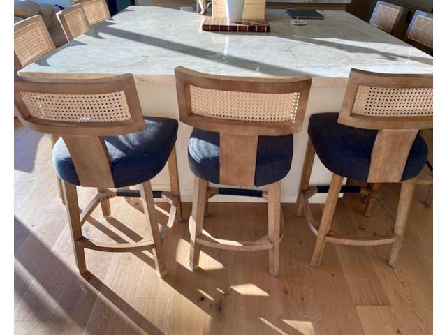26 Rattan Barstool with Back Counter Height Bar Stool Set of 4, Charcoal Linen Modern Kitchen Counter Stool Upholstered Farmhouse Wicker Bar Stool,...
