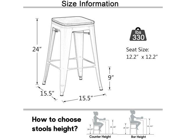 24 inch Bar Stools Set of 4 Counter Height Stools Stackable Bar Stool Backless Metal Barstools Matte Black Counter Stools Indoor for Kitchen &...