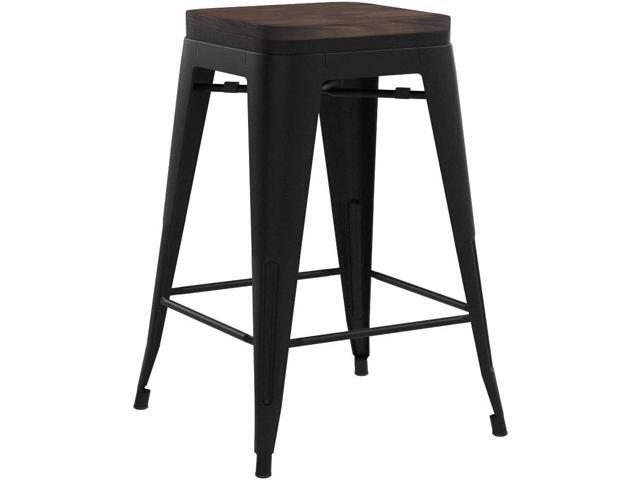 24 inch Bar Stools Set of 4 Counter Height Stools Stackable Bar Stool Backless Metal Barstools Matte Black Counter Stools Indoor for Kitchen &...