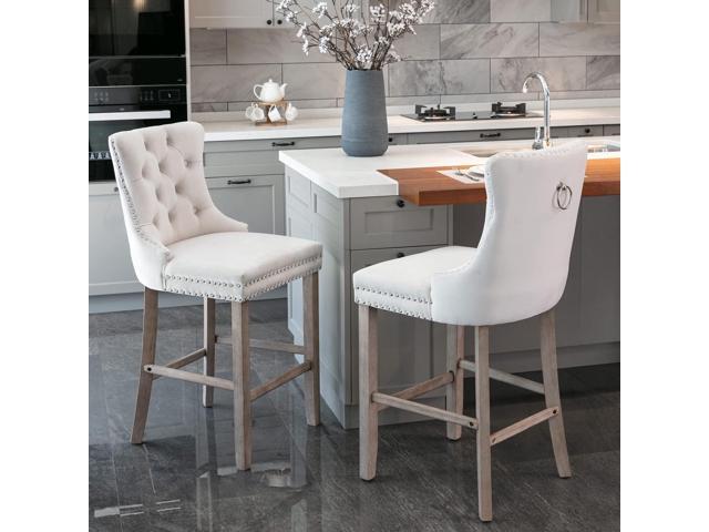 Aoowow Velvet Upholstered Counter Height Bar Stools Set of 2, Counterstool Seat Height 27.2', Wingback Armless Bar Chairs Button Tufted with Solid...