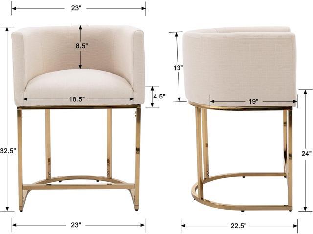 Contemporary Cream Linen Bar Stools Set of 3, 24' Upholstered Fabric Counter Height Barstools Kitchen Counter Island Stools with Screwed Together...