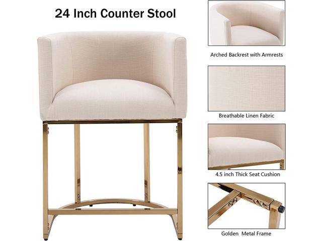 Contemporary Cream Linen Bar Stools Set of 3, 24' Upholstered Fabric Counter Height Barstools Kitchen Counter Island Stools with Screwed Together...