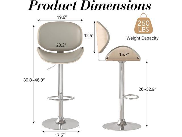 Adjustable Swivel Bar Stools Set of 4, Modern Bentwood Barstool with Large Metal Base and Footrest, PU Leather Upholstered Bar Chair with Curved...