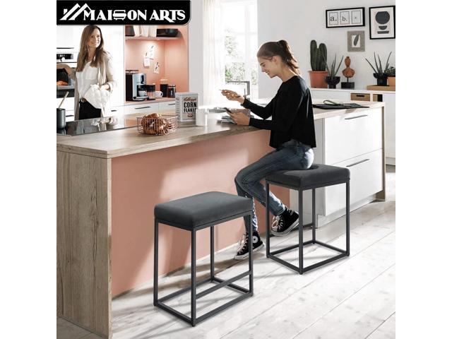 MAISON ARTS Black Counter Height 24' Bar Stool for Kitchen Counter Backless Modern Square Barstool Upholstered Faux Leather Stool Farmhouse Island...