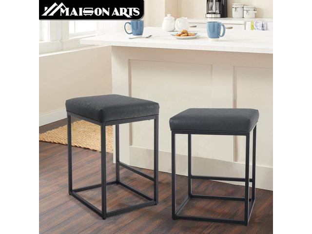MAISON ARTS Black Counter Height 24' Bar Stool for Kitchen Counter Backless Modern Square Barstool Upholstered Faux Leather Stool Farmhouse Island...