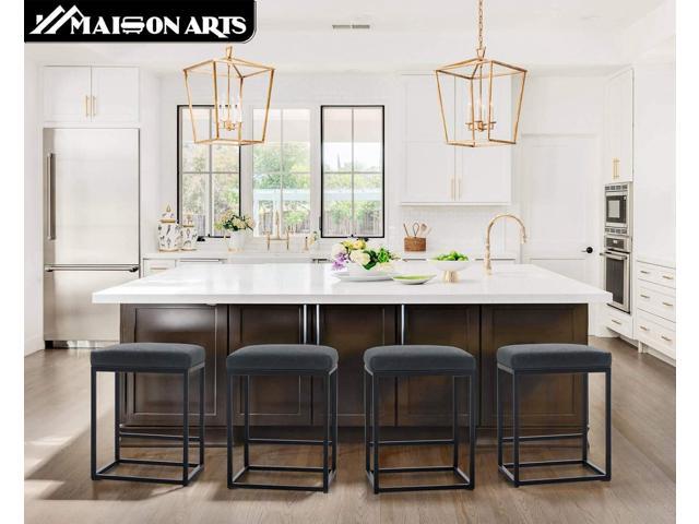 MAISON ARTS Black Counter Height 24' Bar Stool for Kitchen Counter Backless Modern Square Barstool Upholstered Faux Leather Stool Farmhouse Island...