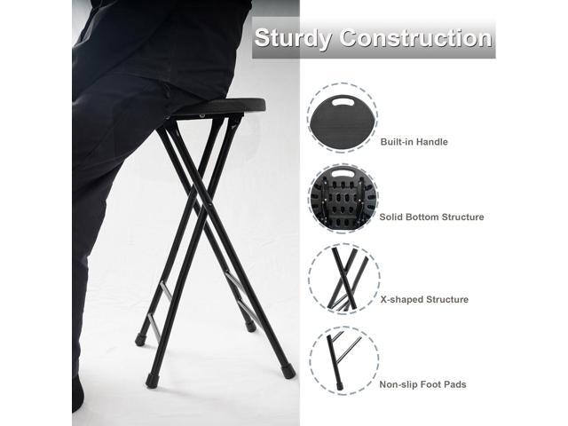 24-Inch Folding Stool with Handle, Folding Bar Stool with Non-Slip Feet,Folding Chair,Indoor and Outdoor Foldable Stool for Adults,500 lbs...