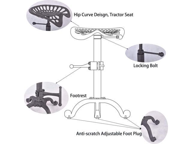Industrial Bar Stool-Swivel Tractor Seat-Kitchen Dining Counter Chair-Extra Pub Height- Adjustable 24.8-31'-Iron Cast Design