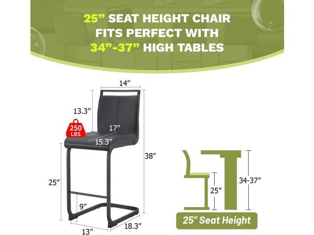 Bar Stools Set of 4,25' Counter Height Bar Stools with Footrest,Black Faux Leather Kitchen Stools with Black Painted Metal Leg,Counter Height...