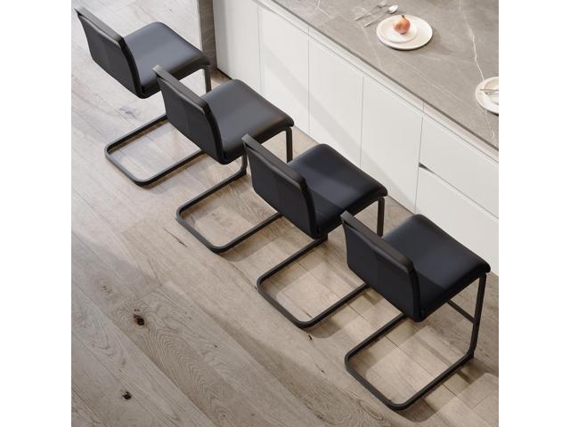 Bar Stools Set of 4,25' Counter Height Bar Stools with Footrest,Black Faux Leather Kitchen Stools with Black Painted Metal Leg,Counter Height...