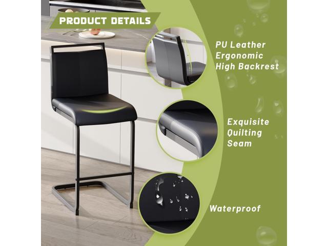 Bar Stools Set of 4,25' Counter Height Bar Stools with Footrest,Black Faux Leather Kitchen Stools with Black Painted Metal Leg,Counter Height...