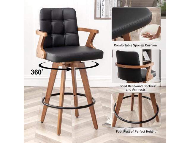 Black Bar Stools Set of 2, Kitchen Counter Stools 26 H,Modern Leather Counter Height Bar Chairs with Back,Kitchen Island Chairs,Swivel Stools for...